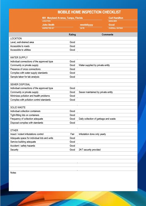 Table Home Inspection Checklist