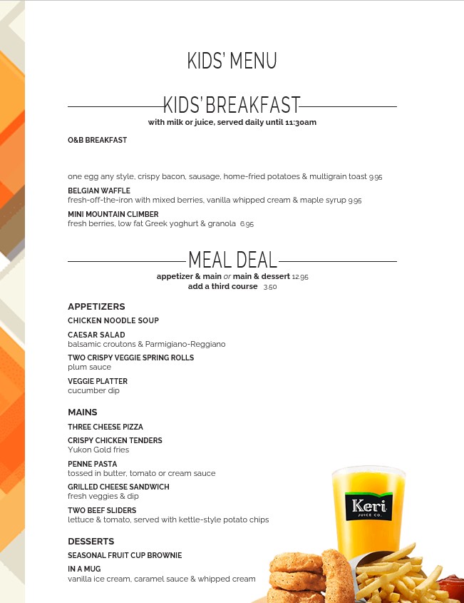 kids menu kids breakfast template