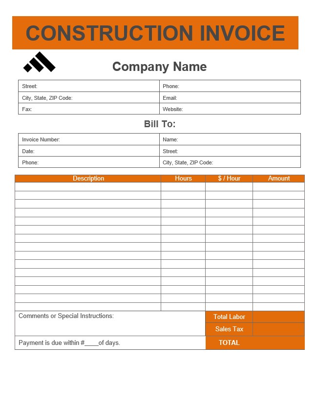 simple construction invoice template