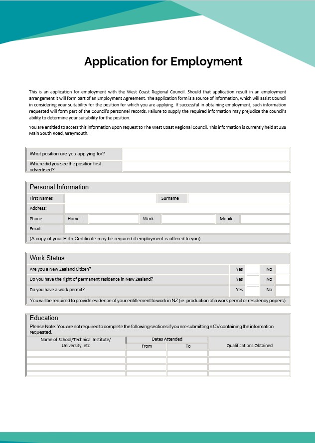 simple form employment application
