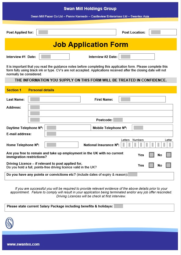 job employment application template