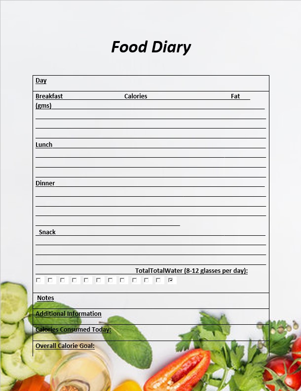 Food Dairy Journal Template
