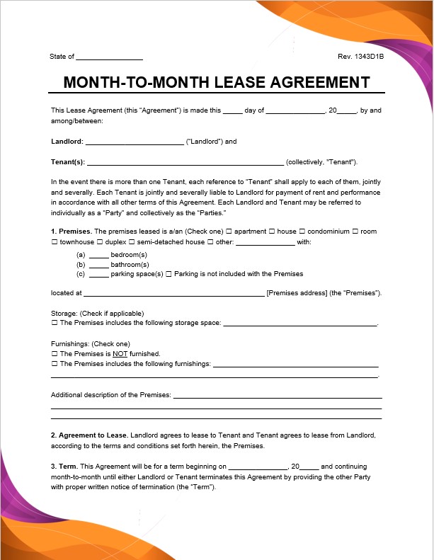 month to month residential rental lease agreement