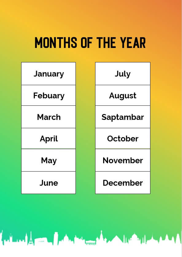 months of the year example