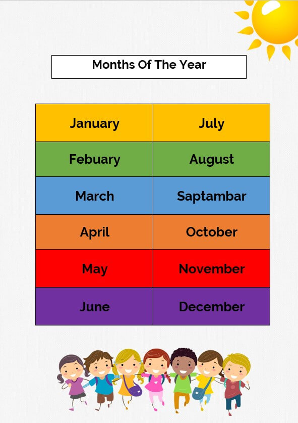 printable months of the year