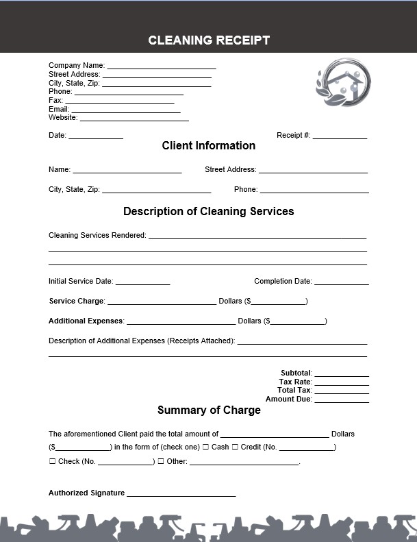 Cleaning Receipt Book Template