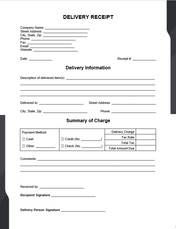 Delivery Receipt Book Template