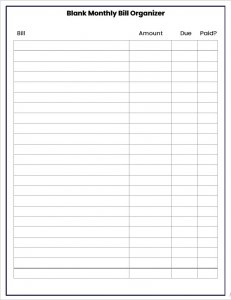 Free Printable Monthly Bill Organizer | room surf.com