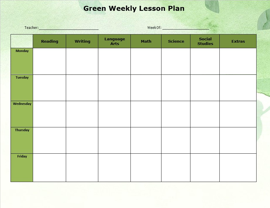 Green Weekly Lesson Plan Template