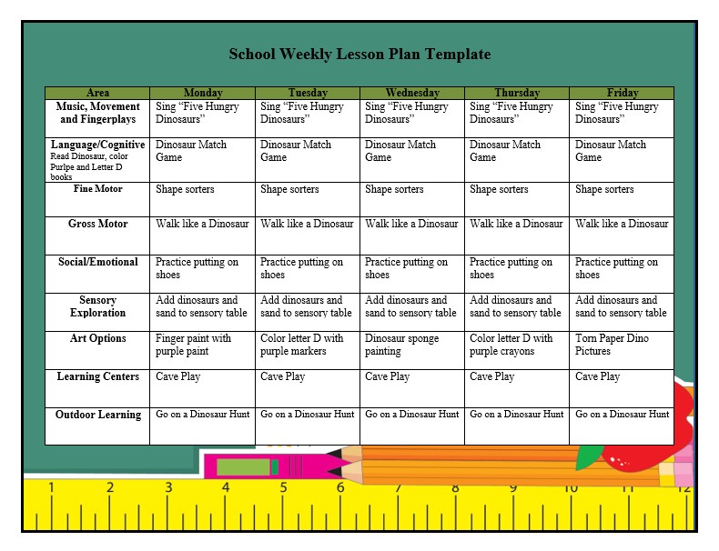 School Weekly Lesson Plan Template