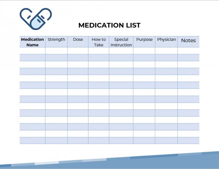Free Printable Medication List - Simple Medication List Template 768x596 