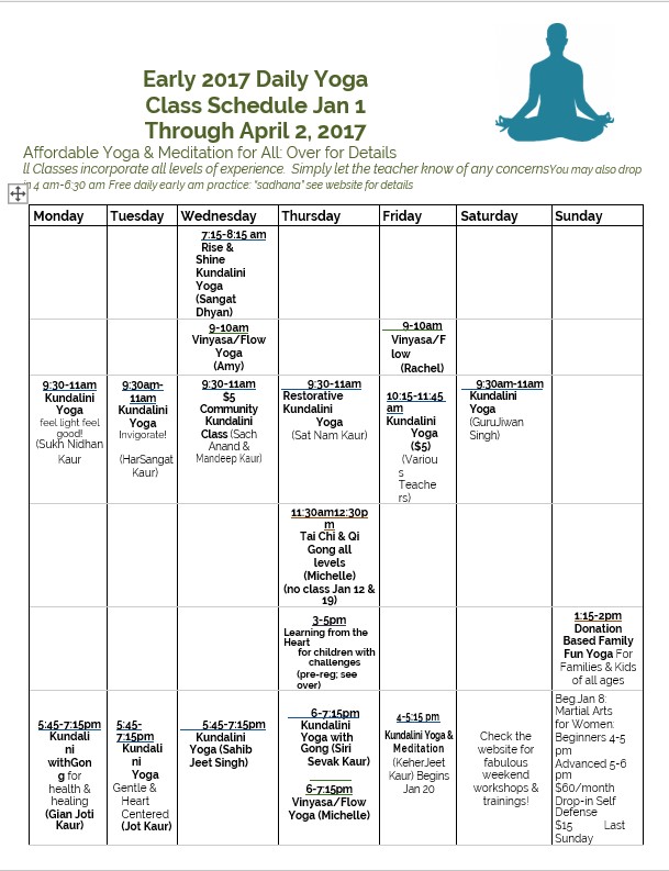 Daily Yoga Class Schedule