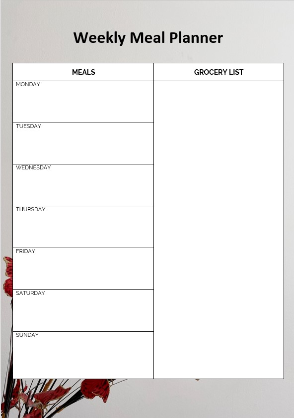 Daily meal planner with grocery list