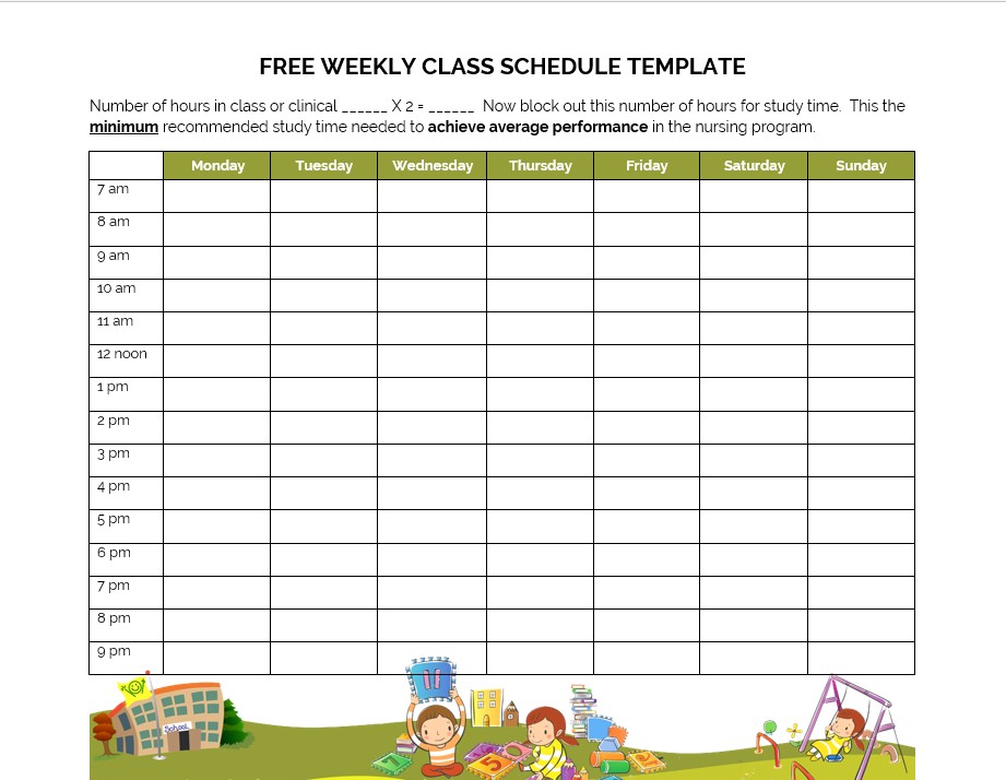 Free Weekly Class Schedule Template