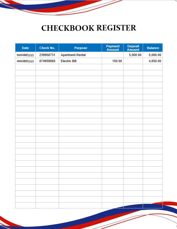Deposit Printable Checkbook