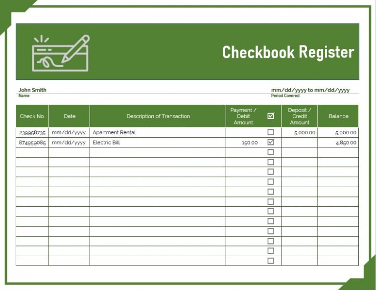 Free Printable Check Register With Running Balance | room surf.com