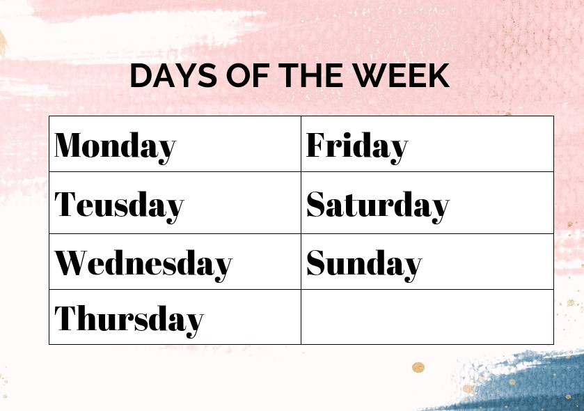 days of the week Template