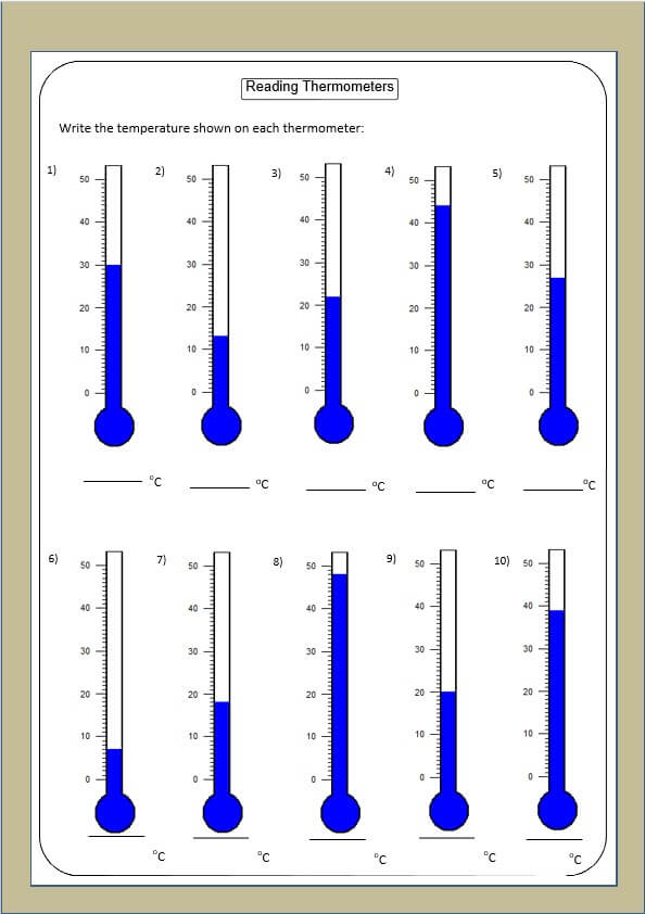 thermometer worksheet template for kids