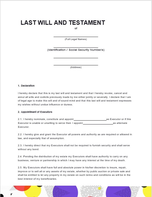 Last Will and Testament Form