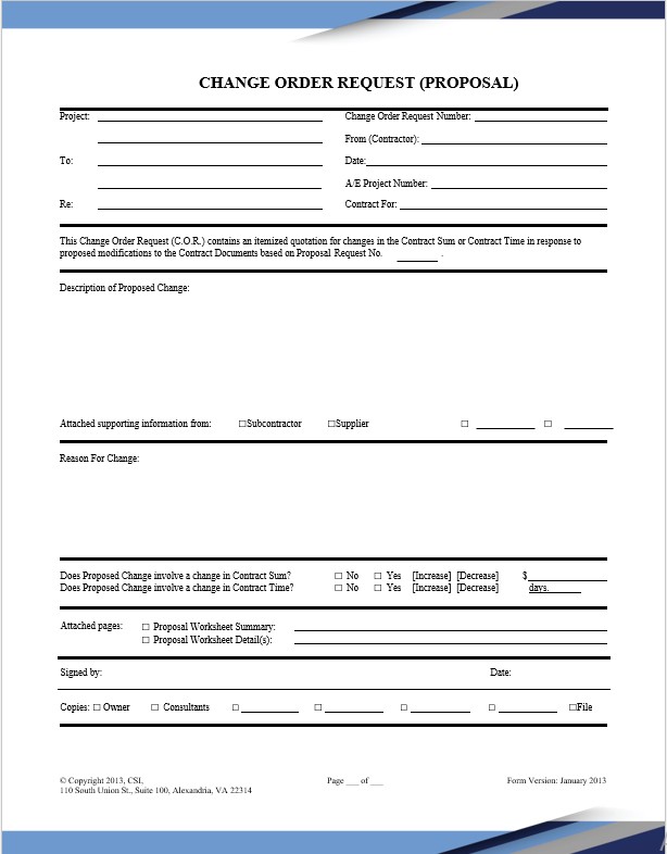 Construction Change Order Request Proposal Form