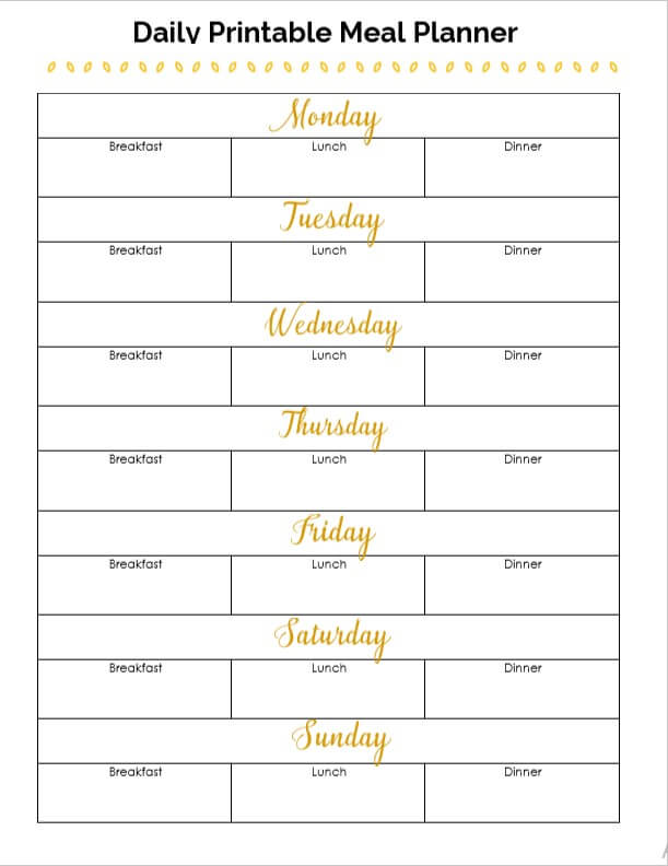 Daily printable meal planner