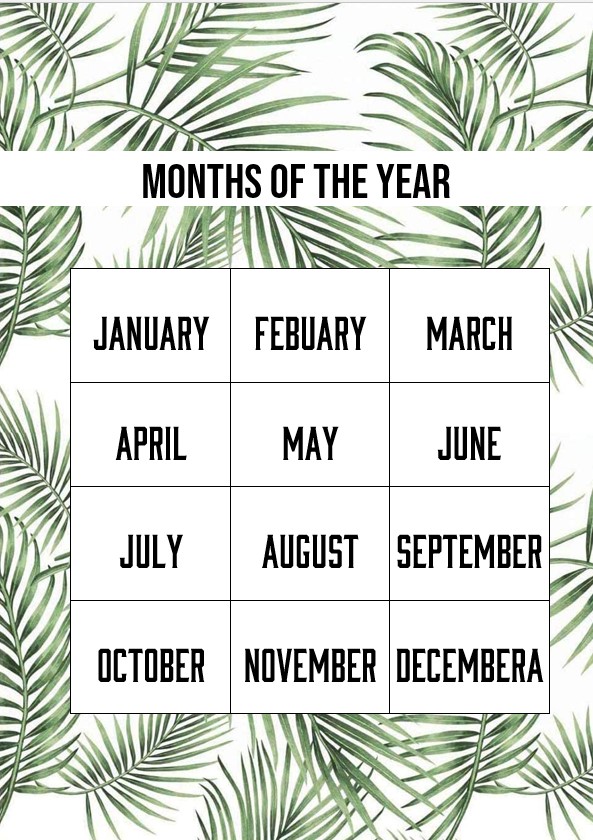 Leaf months of the year template