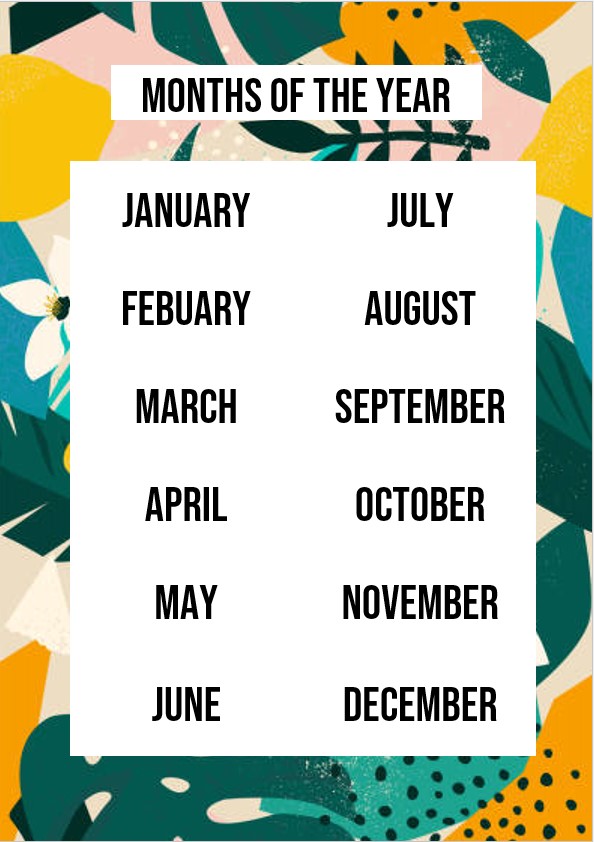 months of the year printable