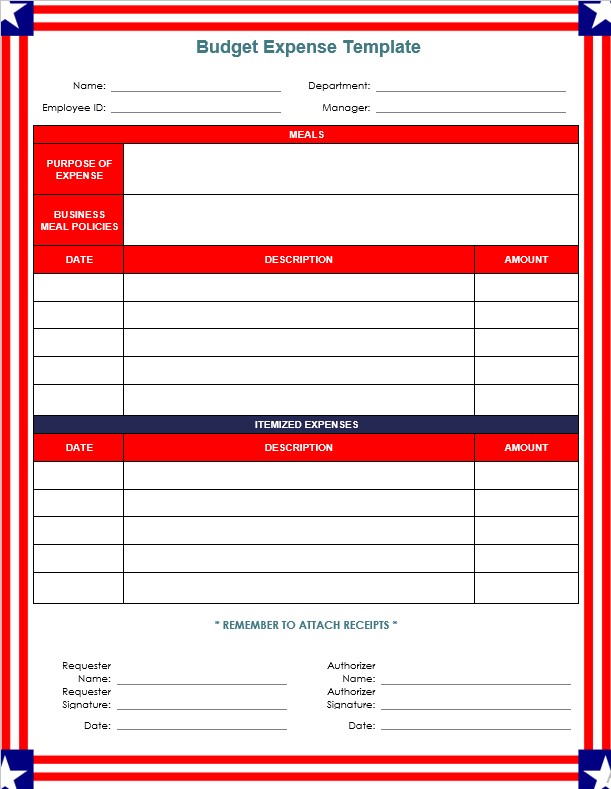 Example budget Expanes template