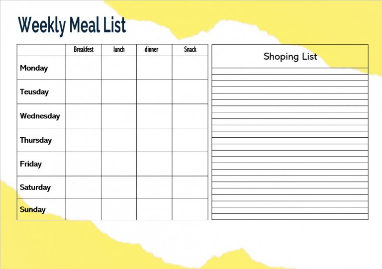 Printable Weekly Menus | room surf.com