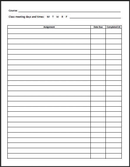 assignment planner printable high school college assignment planner