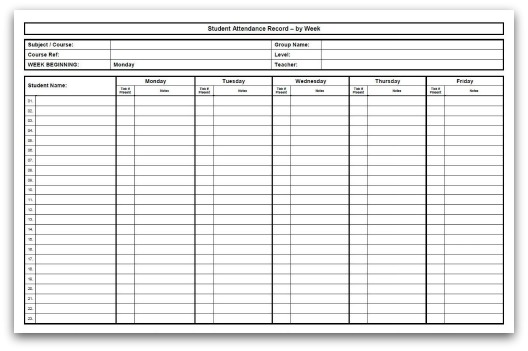 attendance sheet printable printable weekly attendance sheet
