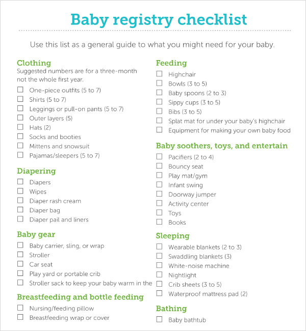 Sample Baby Registry Checklist   7+ Documents in PDF, Excel
