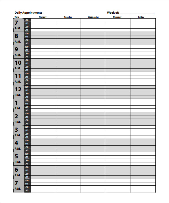 free printable appointment sheets free download daily appointments schedule template pdf format