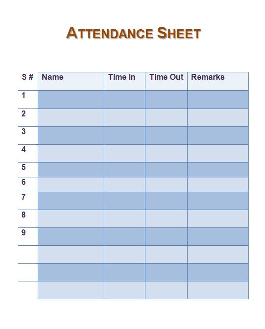 free attendance sheet Keni.ganamas.co