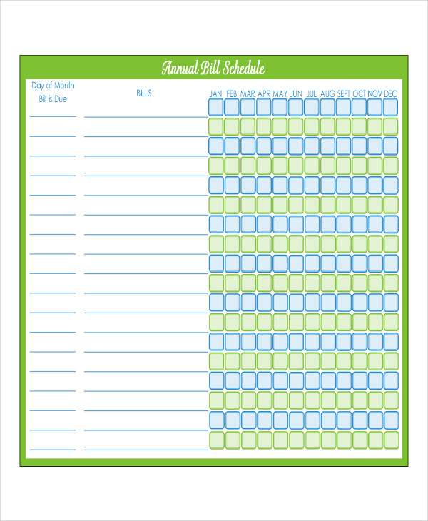 free printable bill payment schedule annual bill payment schedule template