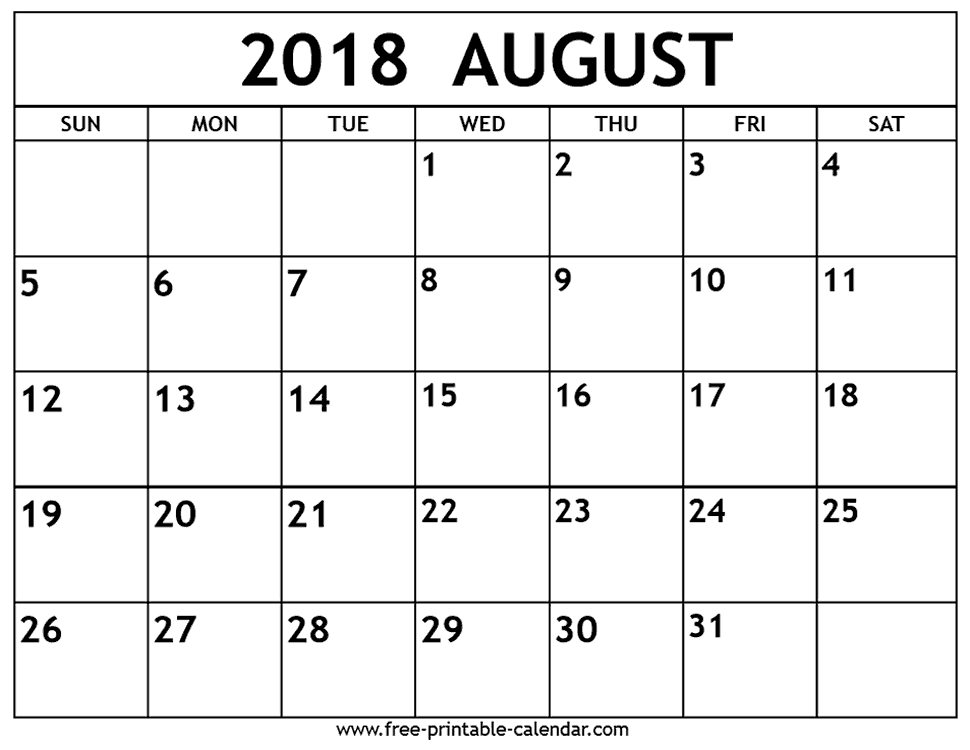 free printable calender august 2018 calendar