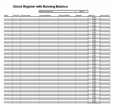 Printable Check Register Checkbook Ledger