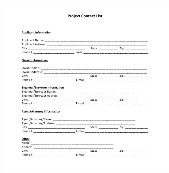Contact List Template   10+ Free Word, Excel, PDF Format | Free 