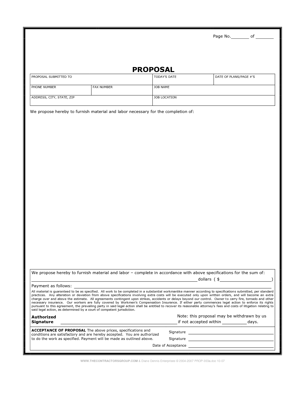 Contractor Bid Forms Free Blank Job Estimate Form Template With 