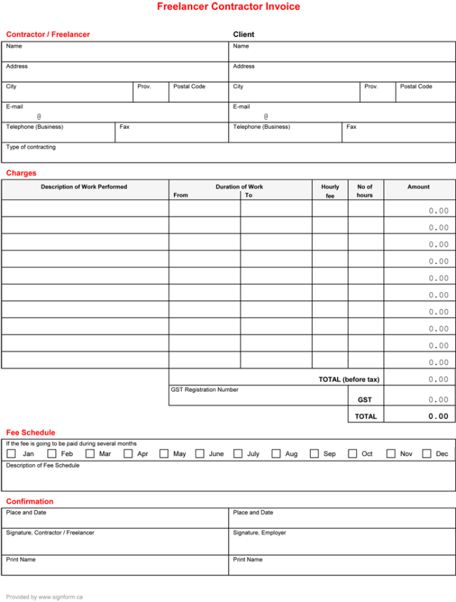 Free Printable Contractor Invoice | room surf.com