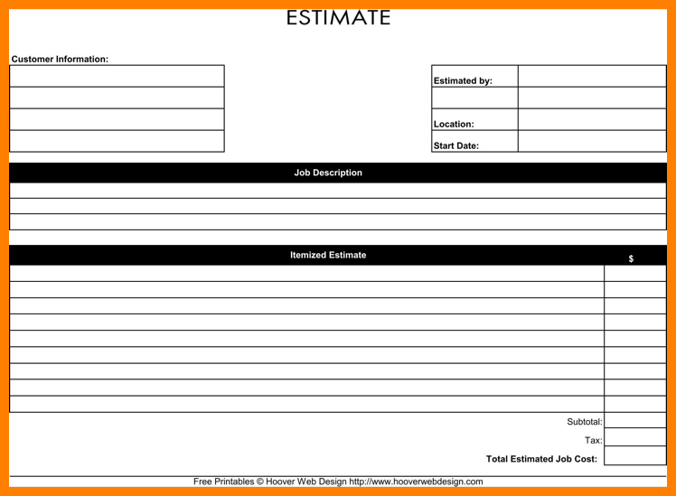 Free Printable Estimate Forms | room surf.com