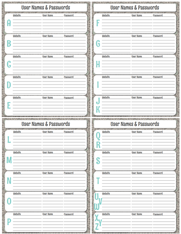 free printable forms for organizing user names