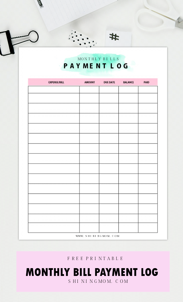 free printable monthly bill organizer free monthly bill log