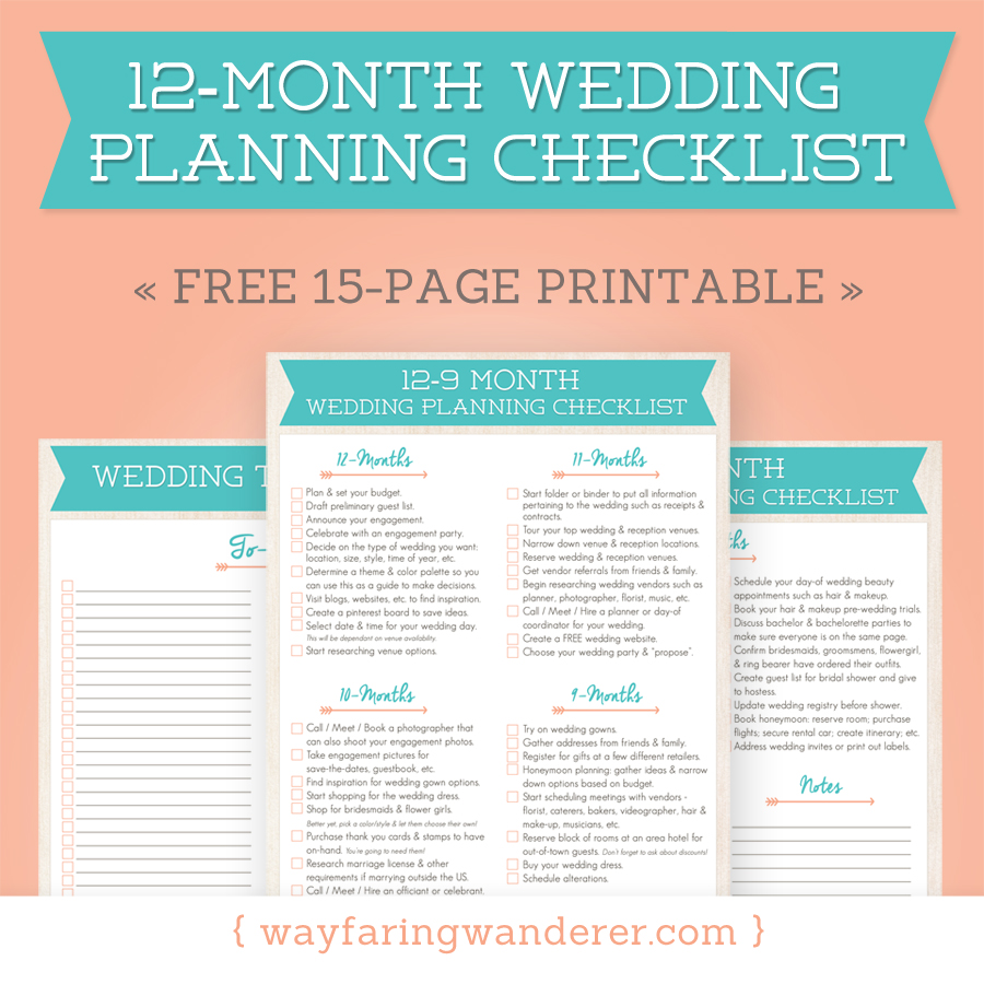 Wayfaring Wanderer: 12 Month Wedding Planning Checklist   Free 
