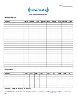 free printable workout log sheets workout log template