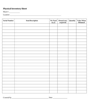 inventory sheets printable businessphysicalinventorysheet1