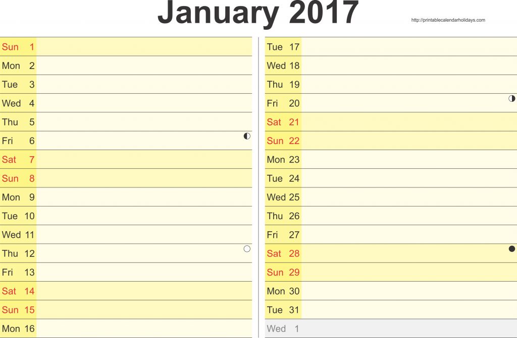 monthly planner 2017 printable january month planner 2017