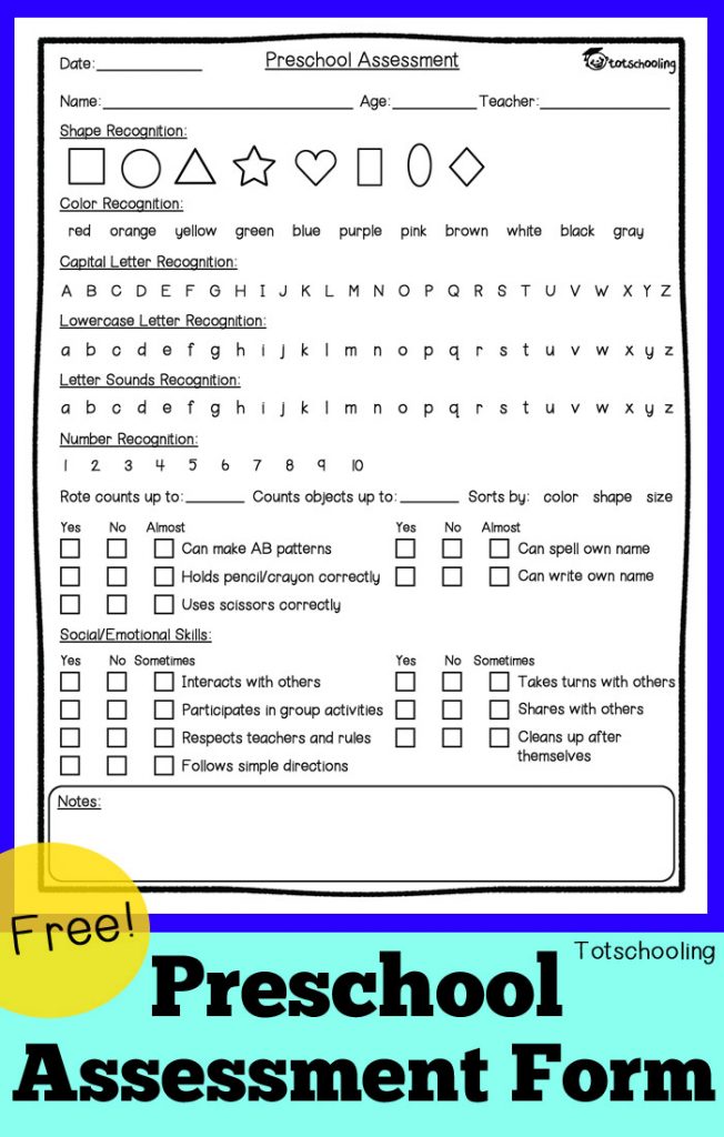 preschool assessment forms free printable preschool assessment form