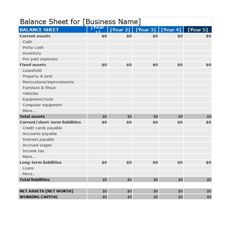 Balance Sheet Blank Template