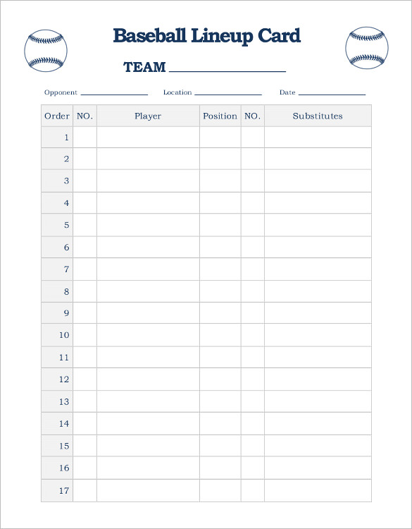 printable baseball lineup card printable baseball lineup card template in pdf